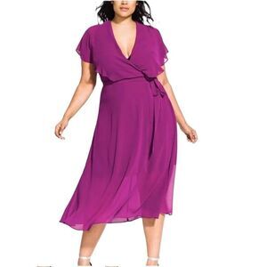 City Chic Womens Plus M 18 Amethyst Purple V Neck Overlay Midi Dress NWT CT48
